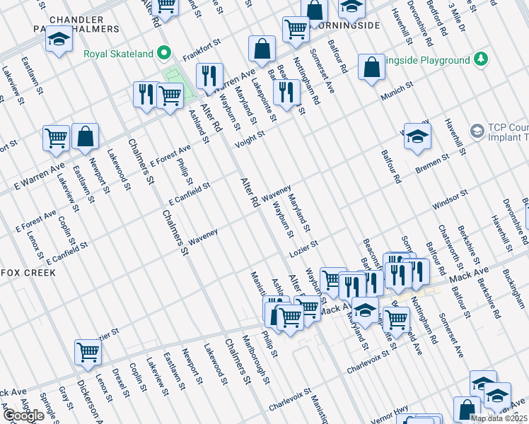 map of restaurants, bars, coffee shops, grocery stores, and more near 4216 Alter Road in Detroit