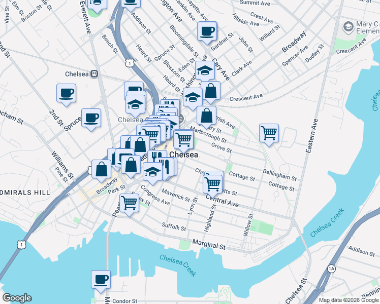 map of restaurants, bars, coffee shops, grocery stores, and more near in Chelsea