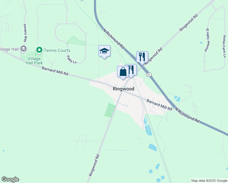 map of restaurants, bars, coffee shops, grocery stores, and more near 5107 Barnard Mill Road in Ringwood