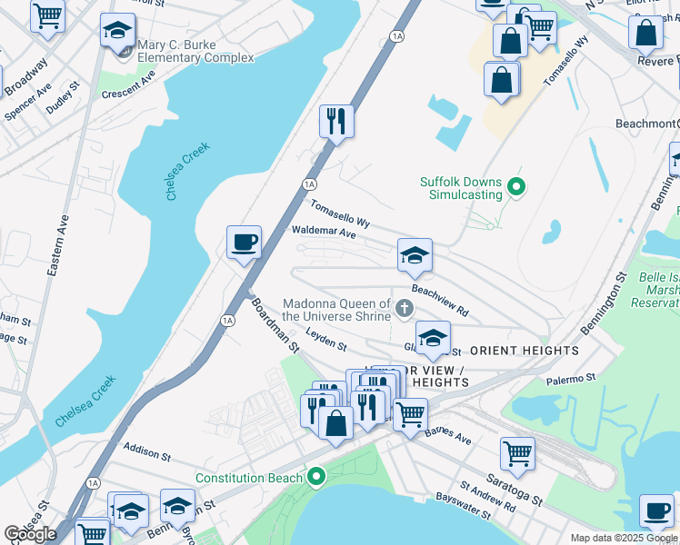 map of restaurants, bars, coffee shops, grocery stores, and more near in Boston