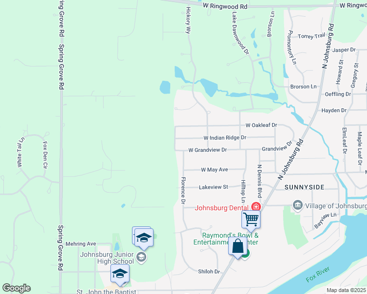map of restaurants, bars, coffee shops, grocery stores, and more near 2014 West Grandview Drive in Johnsburg