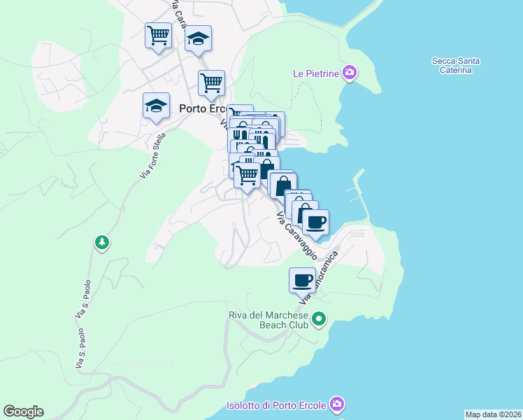 map of restaurants, bars, coffee shops, grocery stores, and more near 1 Via Fosso dell' Aiaccia in Porto Ercole