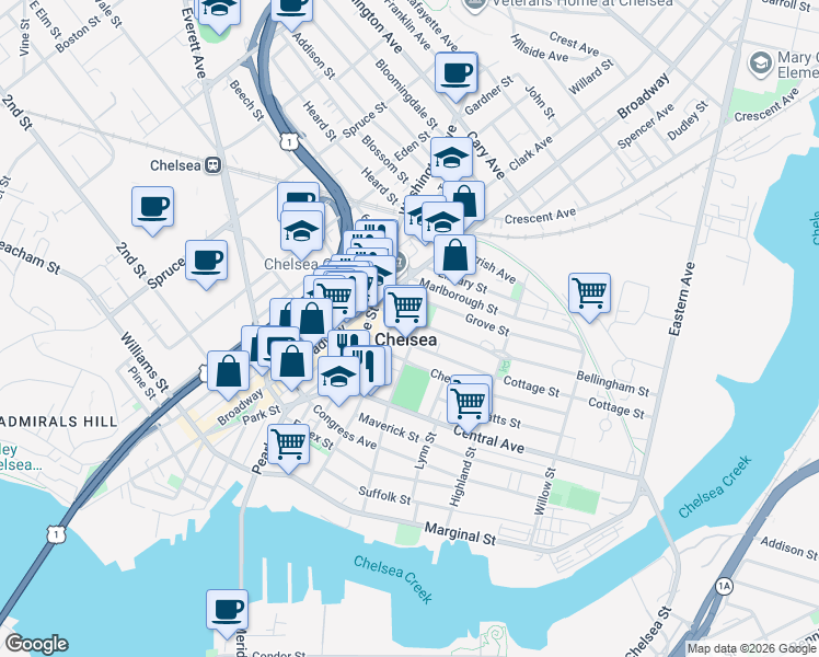 map of restaurants, bars, coffee shops, grocery stores, and more near in Chelsea