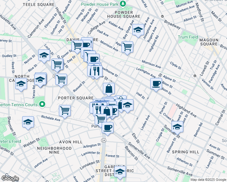 map of restaurants, bars, coffee shops, grocery stores, and more near 16 Banks Street in Somerville