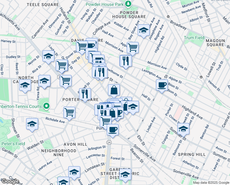 map of restaurants, bars, coffee shops, grocery stores, and more near 16 Banks Street in Somerville