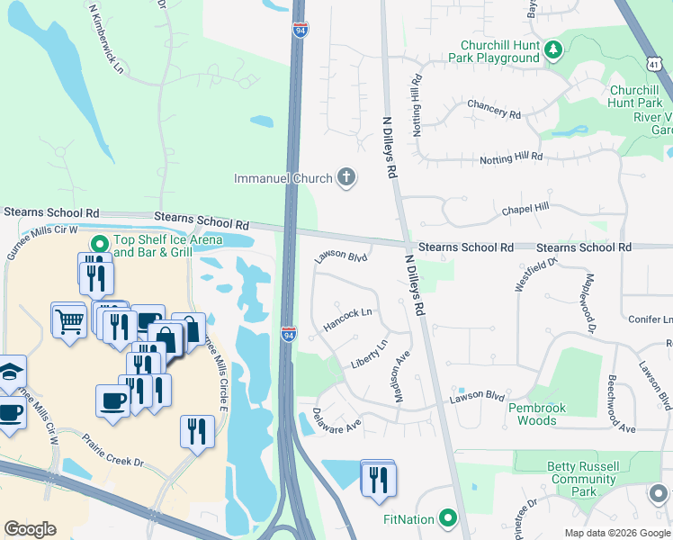 map of restaurants, bars, coffee shops, grocery stores, and more near 5859 Constitution Avenue in Gurnee
