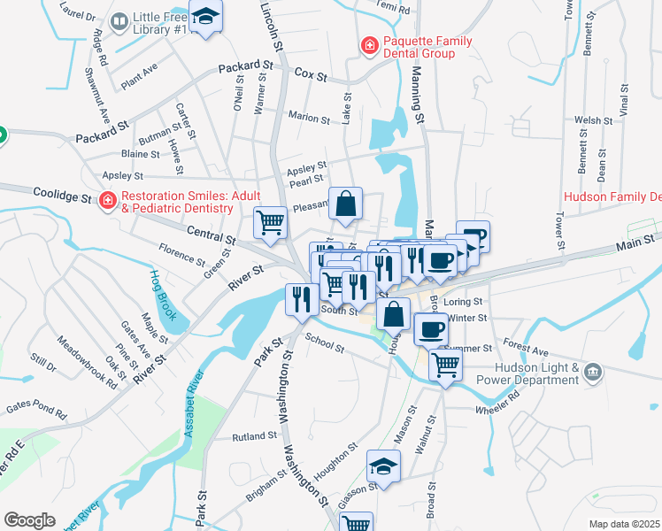 map of restaurants, bars, coffee shops, grocery stores, and more near in Hudson