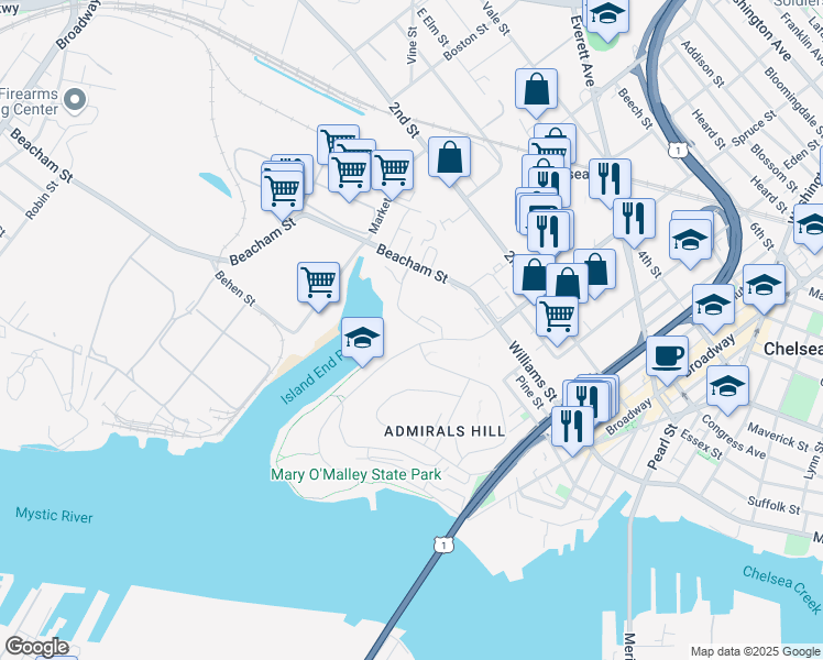 map of restaurants, bars, coffee shops, grocery stores, and more near 1000 Justin Drive in Chelsea