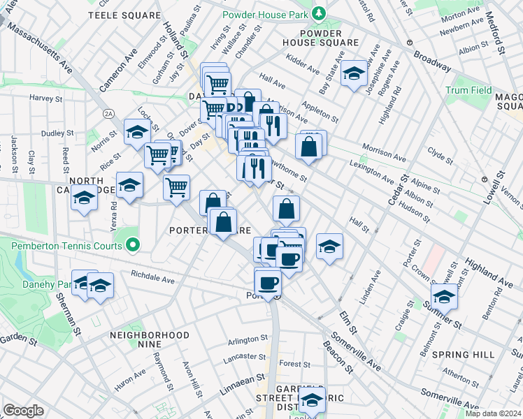 map of restaurants, bars, coffee shops, grocery stores, and more near 16 Elston Street in Somerville