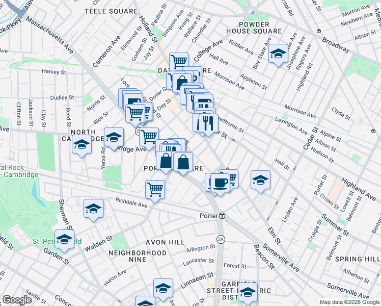 map of restaurants, bars, coffee shops, grocery stores, and more near 88 Orchard Street in Somerville