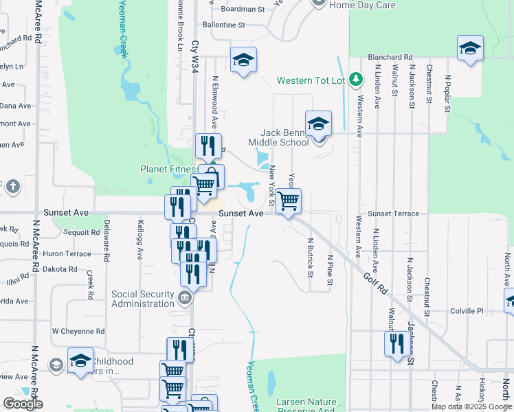 map of restaurants, bars, coffee shops, grocery stores, and more near 1600 Sunset Avenue in Waukegan