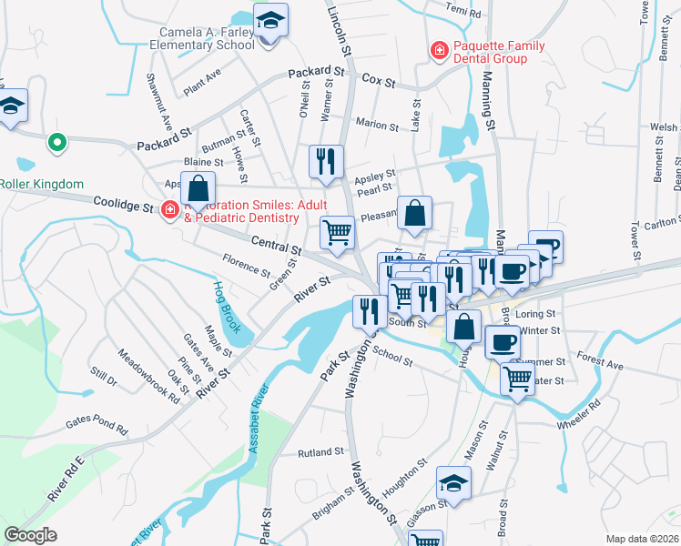 map of restaurants, bars, coffee shops, grocery stores, and more near 27 River Street in Hudson