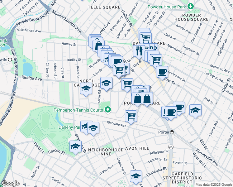 map of restaurants, bars, coffee shops, grocery stores, and more near 22 Haskell Street in Cambridge