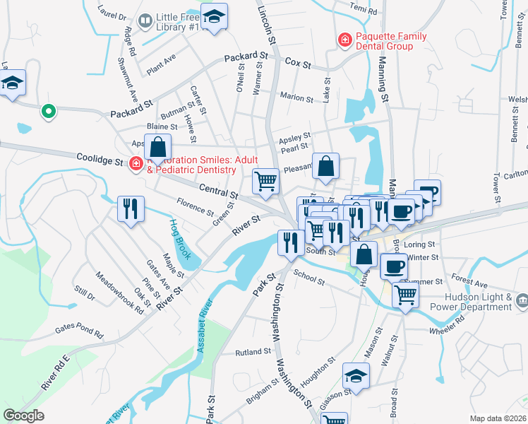 map of restaurants, bars, coffee shops, grocery stores, and more near 31 River Street in Hudson
