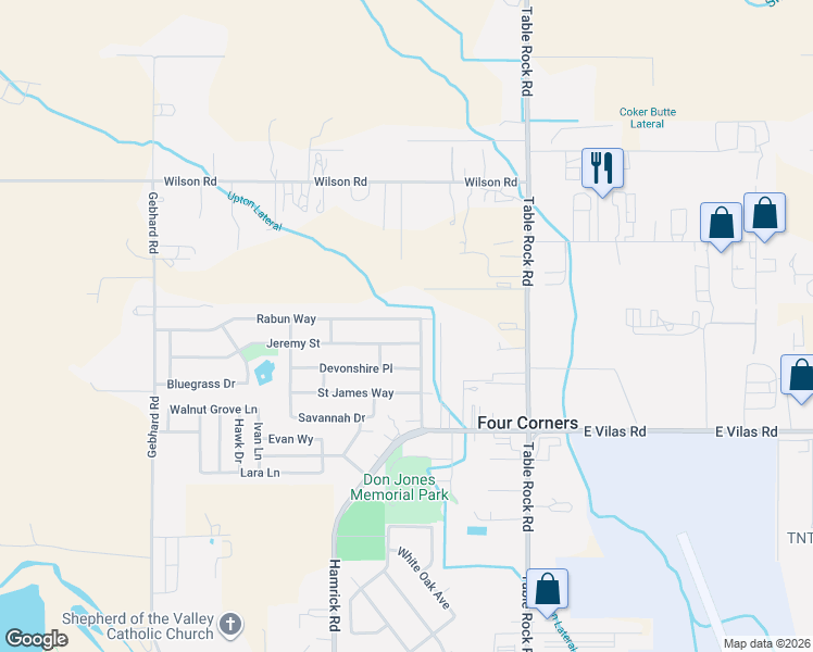 map of restaurants, bars, coffee shops, grocery stores, and more near 2619 Rabun Way in Central Point