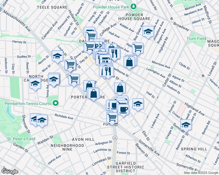 map of restaurants, bars, coffee shops, grocery stores, and more near 16 Elston Street in Somerville