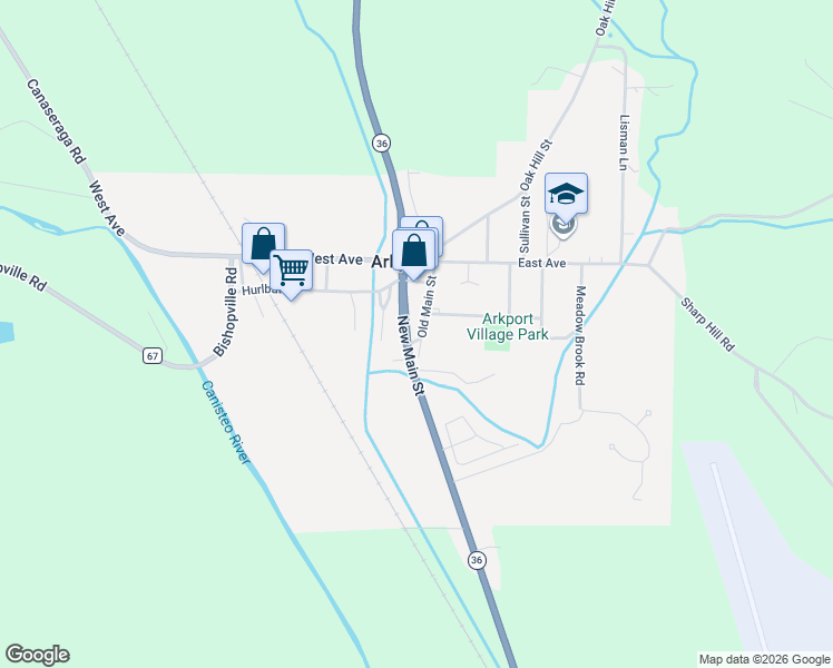 map of restaurants, bars, coffee shops, grocery stores, and more near 27 Main St in Arkport