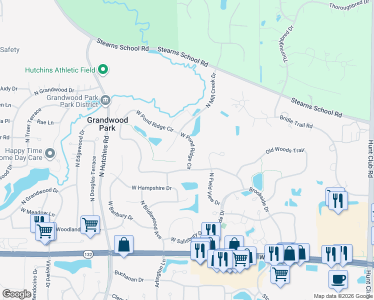 map of restaurants, bars, coffee shops, grocery stores, and more near 36517 North Mill Creek Drive in Gurnee