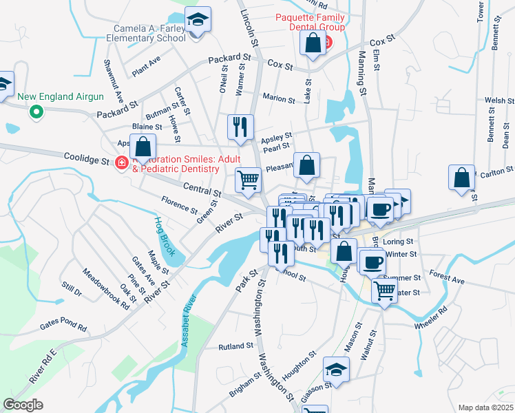 map of restaurants, bars, coffee shops, grocery stores, and more near 13 Lincoln Street in Hudson