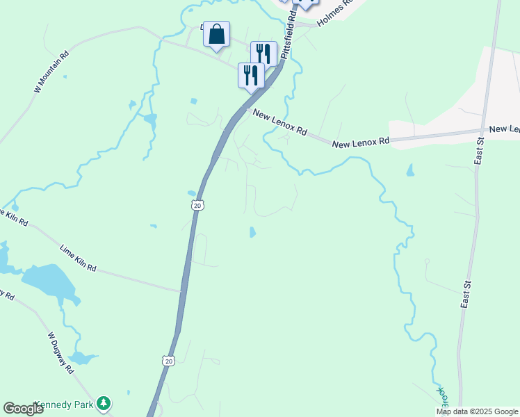 map of restaurants, bars, coffee shops, grocery stores, and more near 1 Rolling Hills in Lenox