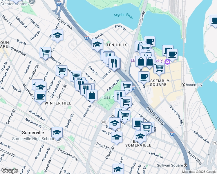map of restaurants, bars, coffee shops, grocery stores, and more near in Middlesex County