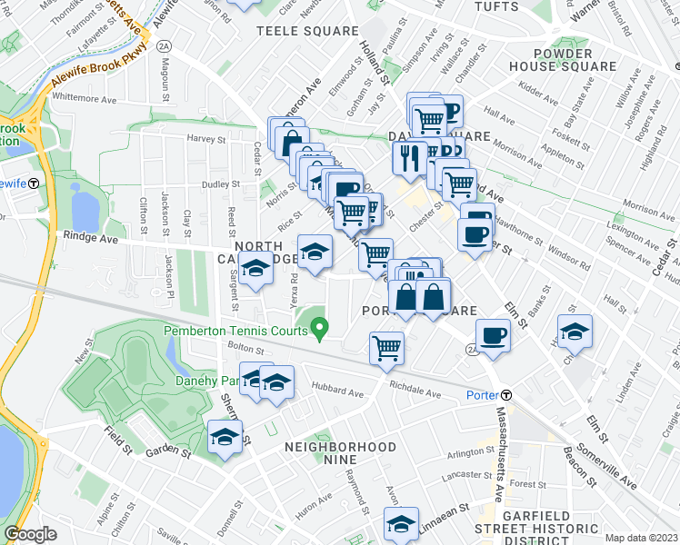 map of restaurants, bars, coffee shops, grocery stores, and more near 22 Haskell Street in Cambridge