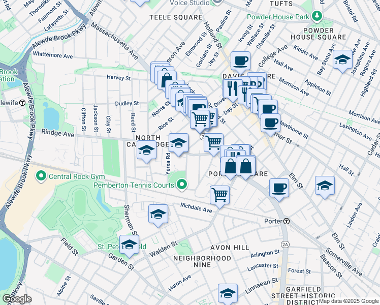 map of restaurants, bars, coffee shops, grocery stores, and more near 22 Haskell Street in Cambridge