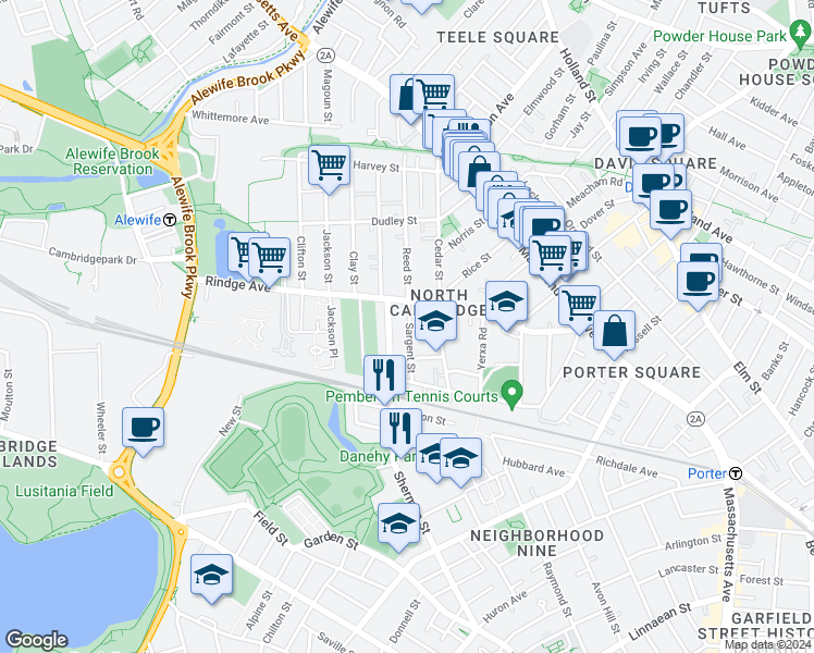 map of restaurants, bars, coffee shops, grocery stores, and more near in Cambridge