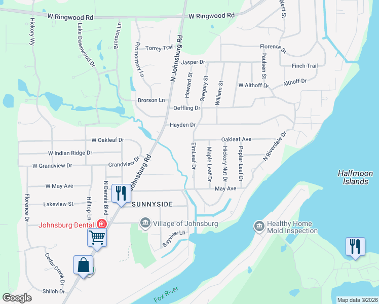map of restaurants, bars, coffee shops, grocery stores, and more near 4508 ElmLeaf Drive in Johnsburg