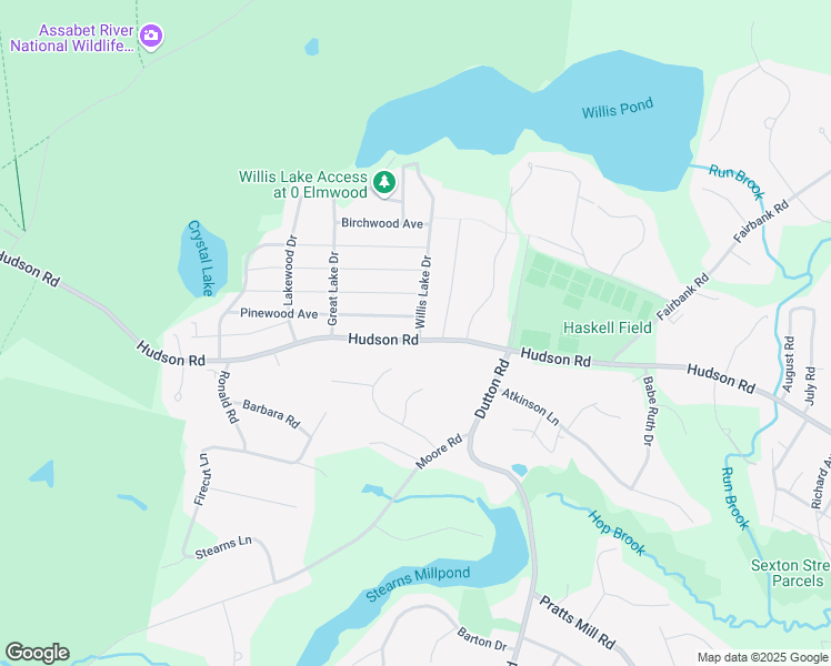 map of restaurants, bars, coffee shops, grocery stores, and more near 3 Willis Lake Drive in Sudbury