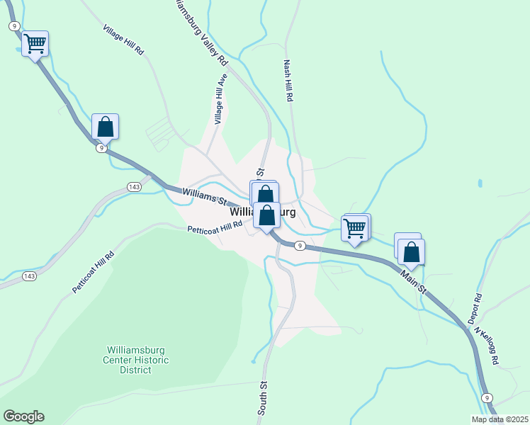map of restaurants, bars, coffee shops, grocery stores, and more near 3 East Main Street in Williamsburg