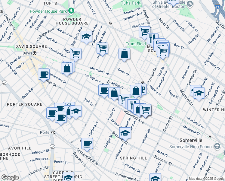 map of restaurants, bars, coffee shops, grocery stores, and more near 159 Albion Street in Somerville