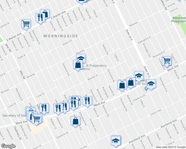 map of restaurants, bars, coffee shops, grocery stores, and more near 3934 Berkshire Street in Detroit