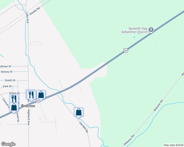 map of restaurants, bars, coffee shops, grocery stores, and more near 5720 West Main Street in Brocton