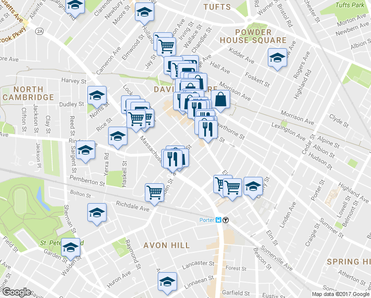 map of restaurants, bars, coffee shops, grocery stores, and more near 88 Orchard Street in Somerville