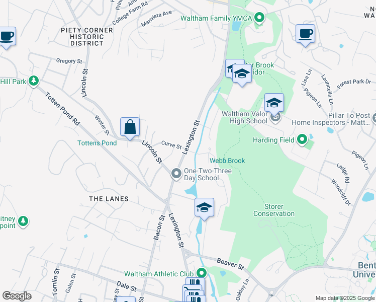map of restaurants, bars, coffee shops, grocery stores, and more near 480 Lexington Street in Waltham