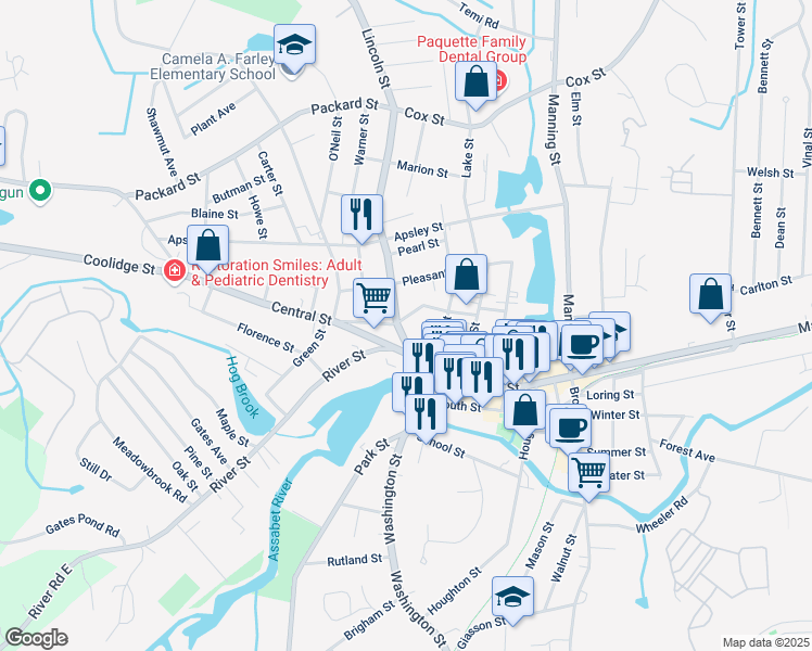 map of restaurants, bars, coffee shops, grocery stores, and more near 13 Lincoln Street in Hudson