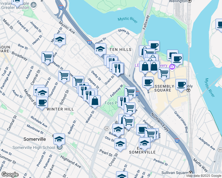 map of restaurants, bars, coffee shops, grocery stores, and more near in Middlesex County