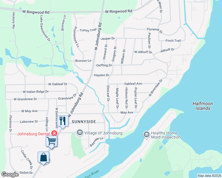 map of restaurants, bars, coffee shops, grocery stores, and more near 4508 ElmLeaf Drive in Johnsburg