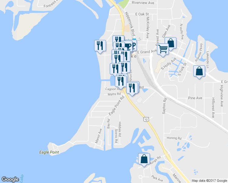 map of restaurants, bars, coffee shops, grocery stores, and more near 12 Matts Road in Fox Lake