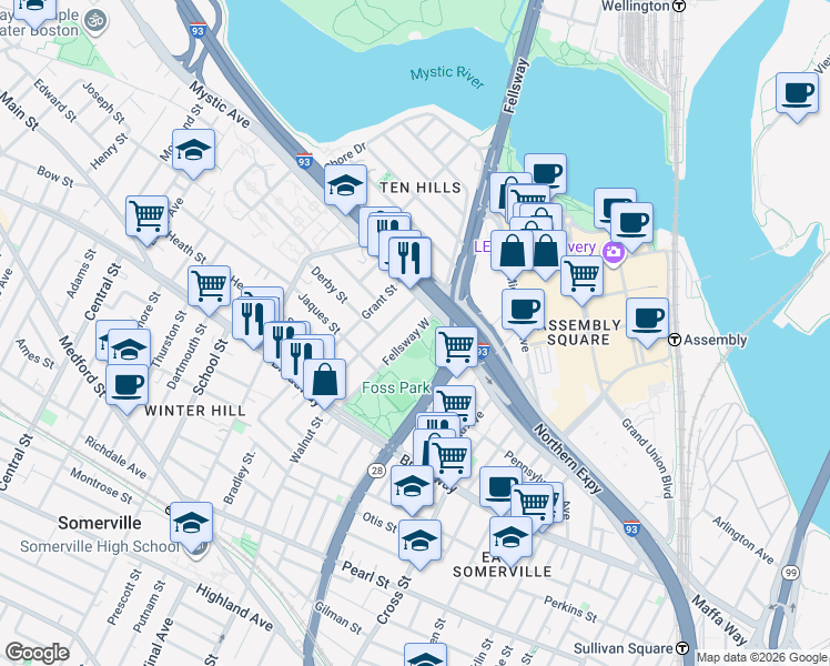 map of restaurants, bars, coffee shops, grocery stores, and more near in Middlesex County