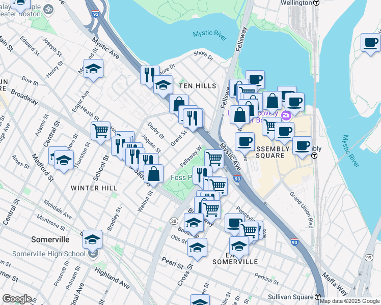 map of restaurants, bars, coffee shops, grocery stores, and more near in Middlesex County