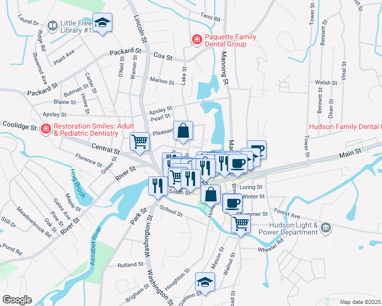 map of restaurants, bars, coffee shops, grocery stores, and more near 35 Pope Street in Hudson