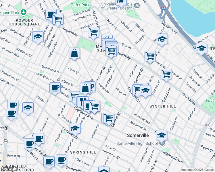 map of restaurants, bars, coffee shops, grocery stores, and more near 9 Partridge Avenue in Somerville