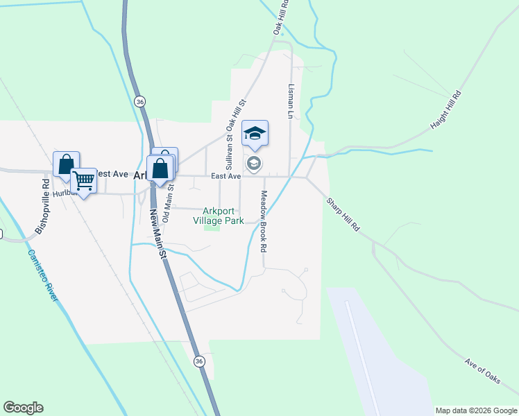 map of restaurants, bars, coffee shops, grocery stores, and more near 7 Meadow Brook Road in Arkport