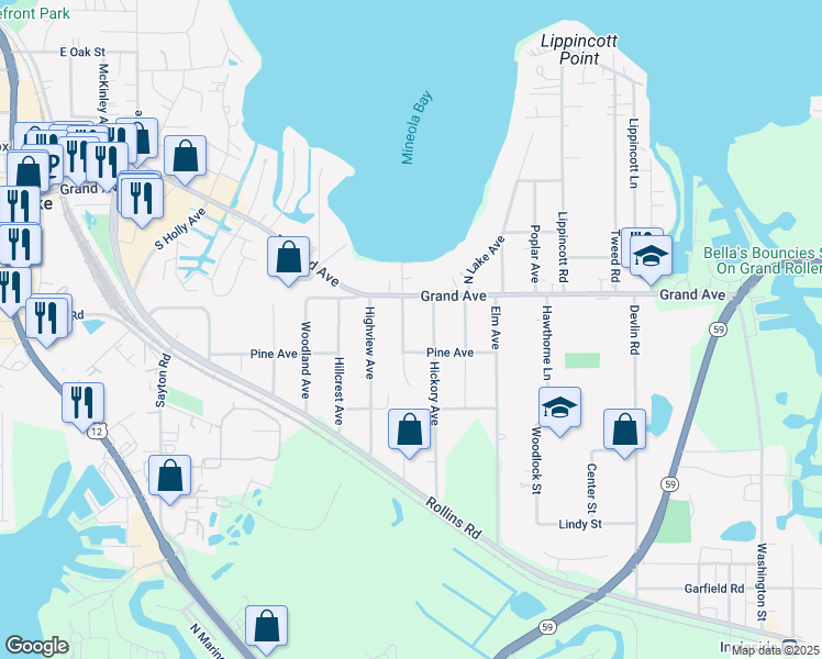 map of restaurants, bars, coffee shops, grocery stores, and more near 13 South Maple Avenue in Fox Lake