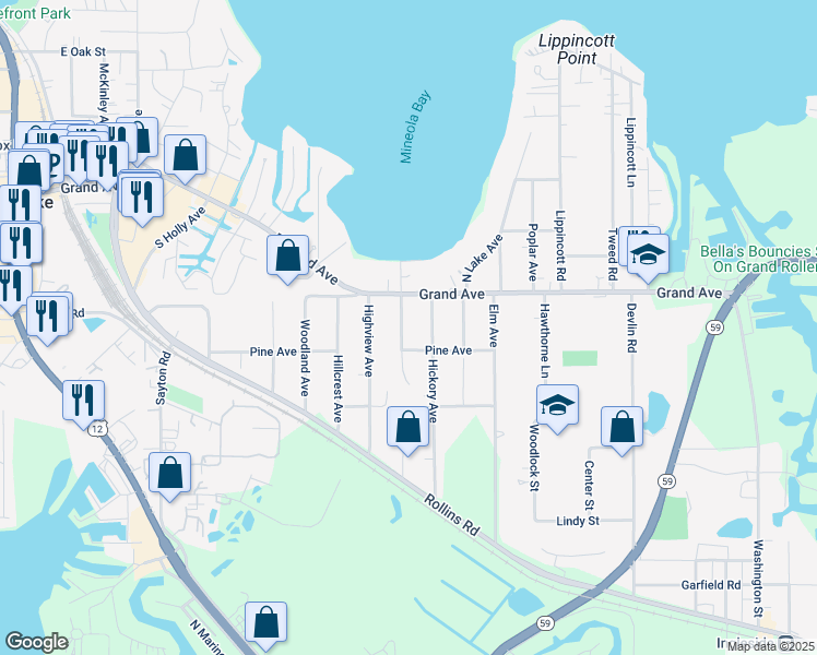 map of restaurants, bars, coffee shops, grocery stores, and more near 13 South Maple Avenue in Fox Lake