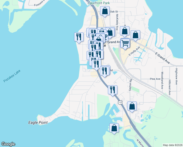 map of restaurants, bars, coffee shops, grocery stores, and more near 12 Matts Road in Fox Lake