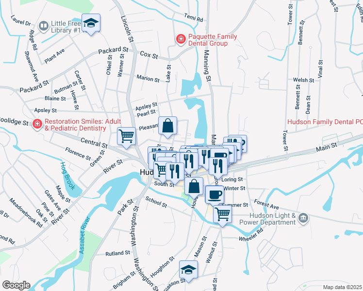 map of restaurants, bars, coffee shops, grocery stores, and more near 29 Church Street in Hudson