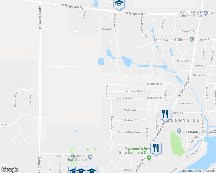 map of restaurants, bars, coffee shops, grocery stores, and more near 2017 West Oakleaf Drive in McHenry